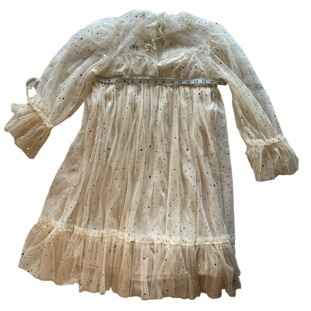 Stunning Whimsical Cream Gold Star Sheer Lined Long Sleeves Dress New Condition! - Picture 9 of 14
